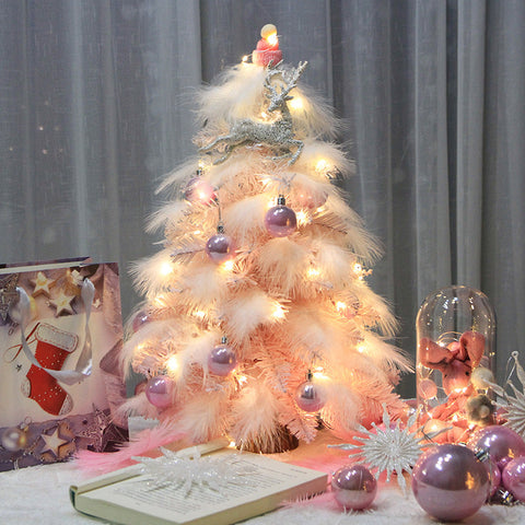 Christmas Ornament Desktop Small Tree Christmas Tree Pink Feather Decoration Tree