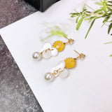 Korean bow tassel earrings asymmetric pearl flower earrings