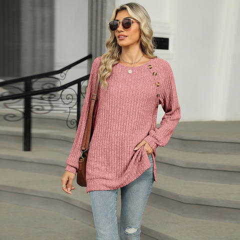 Solid Color T-shirt Split Top