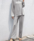 Women's Clothing Stand-up Collar Long Sleeve Shirt Straight-leg Trousers Suit