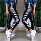 Women's Fashion New PU Side Ribbon Stitching Casual Trousers