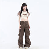 Personalized Pleated Large Pocket High Waist American Overalls For Women