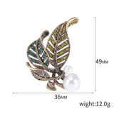 Fashion Retro Creative Rhinestone Pearl Leaf Brooch All-matching Graceful Pin Accessories