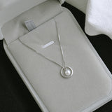 S925 sterling silver circle pearl necklace female Korean simple light bulb clavicle chain short sweet gas 7252