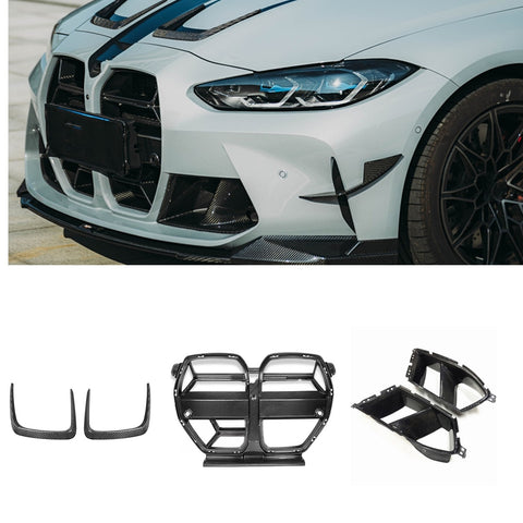 Automotive dry carbon fiber front bumper grille