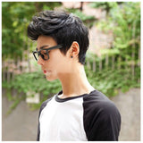 Korean Style Men's Cover Male Short Black High Temperature Silk Bald Wig