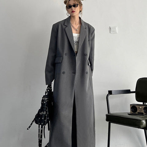 Strong Aura Profile Draping Effect Loose Slimming Korean Style Long Suit Trench Coat Coat