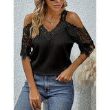 Solid Color Lace Trim Loose Breathable Women's Top