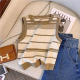 French Sweet Hot Girl Striped Sleeveless Knitwear