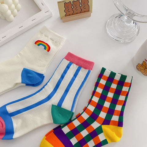 Rainbow Women Cute Mid-calf Length Socks