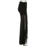 Fashion Black Mesh Transparent Slit Pleating Long Dress