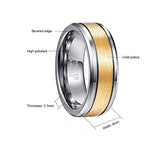 Men's 8mm Gold Color Brushed Center Two Grooves Tungsten Carbide Wedding Band Rings Beveled Edge