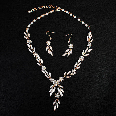 Earrings necklace bridal jewelry three-piece alloy plating European and American bride set jewelry set