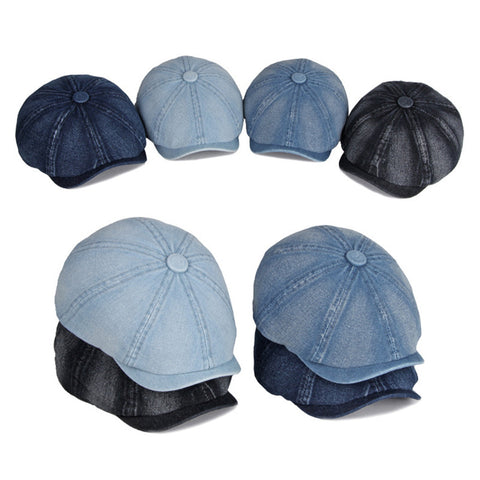 Spring And Autumn Washed Denim Octagonal Beret