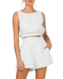 Women's Solid Color Sleeveless Short Top Shorts Suit