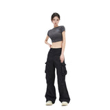 Personalized Pleated Large Pocket High Waist American Overalls For Women