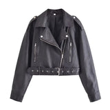 Washed Faux Leather Short Zipper Fashion Jacket