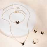 5PCS Fashion Butterfly Pendants Necklace Earrings Ring Bracelet Sets For Women Jewelry Set Bridal Wedding Jewelry Gift