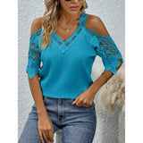 Solid Color Lace Trim Loose Breathable Women's Top