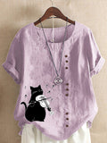 Summer Cotton And Linen Short Sleeve Top Cartoon Printed T-shirt