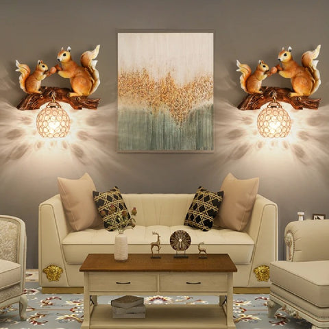 Nordic Countryside Squirrel Wall Lamp Wall Hanging Animal