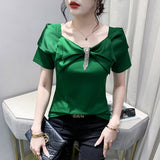 Women's Design Sense Three-dimensional Bow Waist Slimming Temperament Wild Short Sleeve