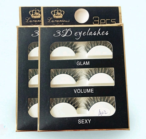 3 pairs of handmade A02 false eyelashes black stems natural slim realistic false eyelashes clustered