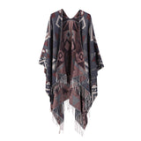 Thickened Cashmere-like Dual-use Geometric Tassel Scarf Cloak