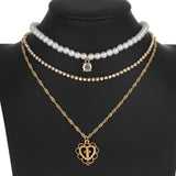 Pearl Drops Love Necklace Rhinestone Multilayer Wedding Clavicle Chain