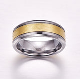 Men's 8mm Gold Color Brushed Center Two Grooves Tungsten Carbide Wedding Band Rings Beveled Edge