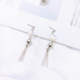 Korean bow tassel earrings asymmetric pearl flower earrings