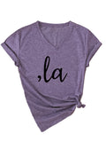 Letter V-neck T-shirt Simple Women