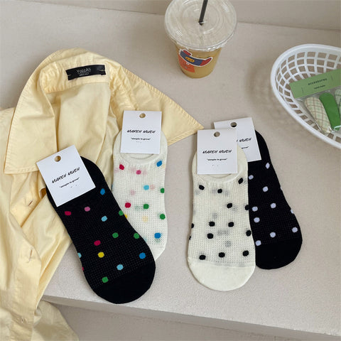 Women's Colored Polka Dot Cotton Low Cut Socks