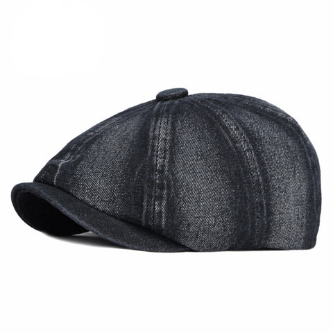 Spring And Autumn Washed Denim Octagonal Beret