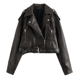 Washed Faux Leather Short Zipper Fashion Jacket