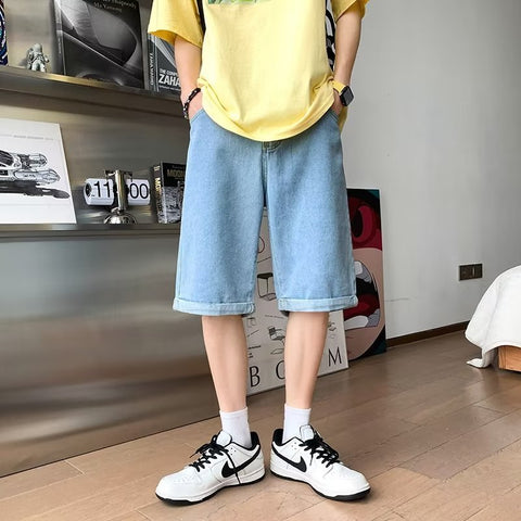 Summer Denim Shorts Male Hong Kong Style Trendy