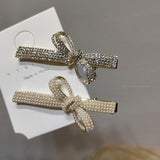 Hairpin Sweet Metal Pearl Diamond Bow Duckbill Temperament Lady Edge Clip Female