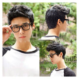 Korean Style Men's Cover Male Short Black High Temperature Silk Bald Wig