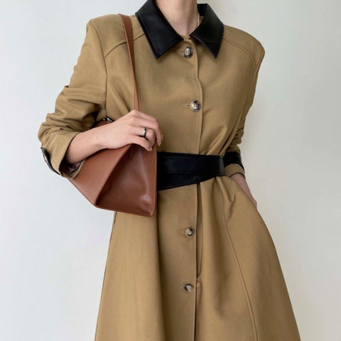 Retro Patchwork Trench Coat And Overcoat Coat