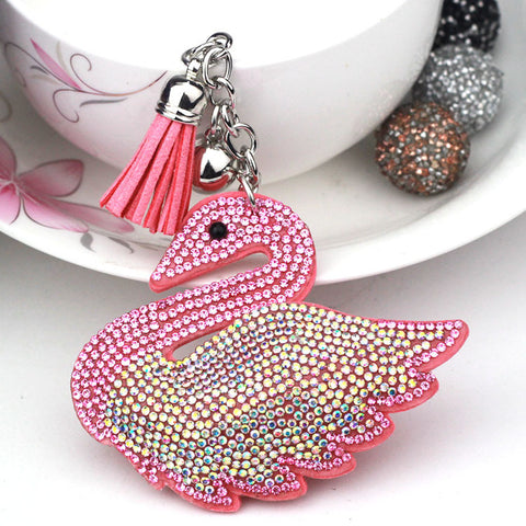 Creative Little Swan Korean Velvet Rhinestone Keychain