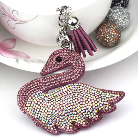 Creative Little Swan Korean Velvet Rhinestone Keychain