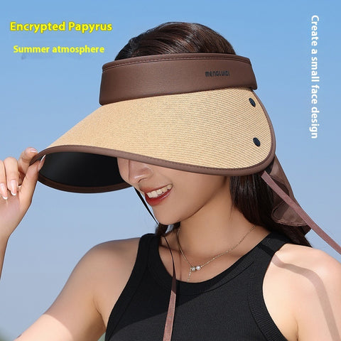 Upgraded Plus-sized Hat Brim Visor Straw Hat UV Protection Ponytail Sun Protection Hat