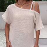 Women's Short-sleeved Solid Color Top Fashionable All-match Off-shoulder Knitted T-shirt