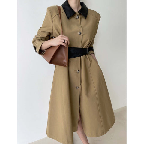 Retro Patchwork Trench Coat And Overcoat Coat