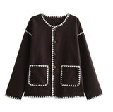 Graceful European And American Style Color Matching Pocket Decorative Woolen Fashionable Jacket