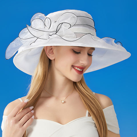 European And American Sun Protection Hat Women's Organza Solid Color Large Flower Sun Hat British Lady Elegant Graceful