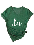 Letter V-neck T-shirt Simple Women