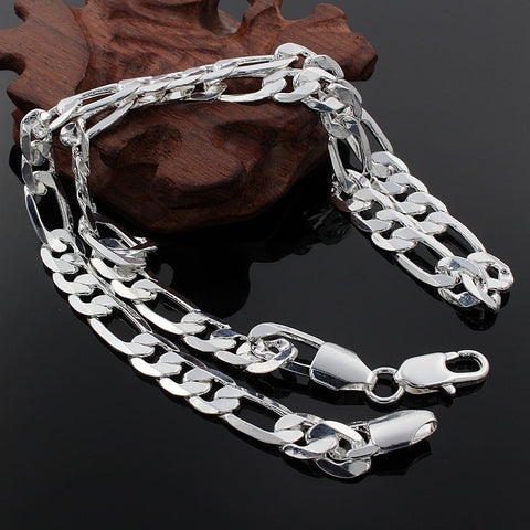 Electroplated 925 Silver Popular Men's 8MM Flat Three-to-one Necklace