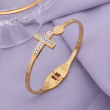 Women's Creative Double Layer Cross Diamond Loving Heart With Opening Stainless Steel Bracelet