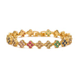 Copper Plating 18K Gold Inlaid Colorful Crystals Flower Bracelet Suit